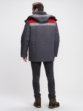 Куртка зимняя Бригада NEW (тк.Смесовая,210), т.серый/красный (ЧЗ)